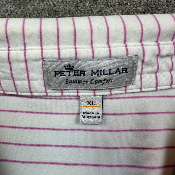 Peter Millar Summer Comfort Pink White Striped Golf Golfing Polo Shirt X-Large - Picture 5 of 5